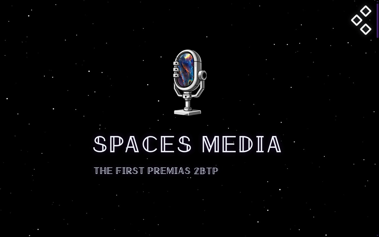 Desktop screenshot of the Spaces Media homepage, a 24/7 Web3 radio station